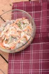 Fresh salad on glass bowl