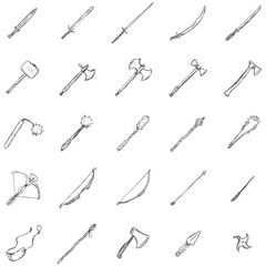 Vector Set of Sketch Medieval Weapon Icons - obrazy, fototapety, plakaty