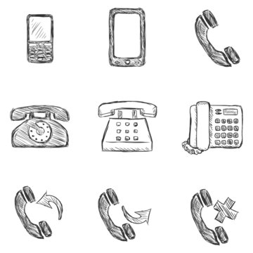 Vector Set of Sketch Telephone Icons