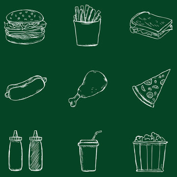 Vector Set of Chalk Fast Food Icons.