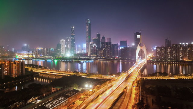 time lapse of zhujiang new town at night in guangzhou
