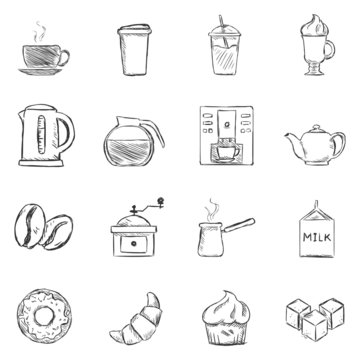 Vector Set of Sketch Coffee Icons
