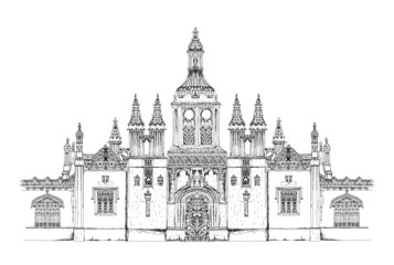 Fototapeta premium King's collage main entrance gate. Cambridge. Sketch collection