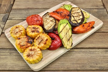 Grilled Vegetables On The Wood Table Background