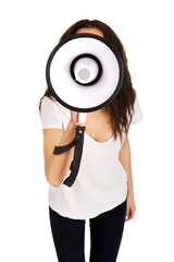 Attractive woman with megaphone.