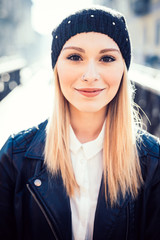 young beautiful blonde straight hair woman