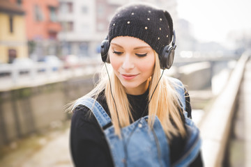 young beautiful blonde straight hair woman