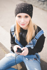 young beautiful blonde straight hair woman