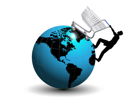 shopping cart on the planet earth