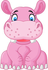 Cartoon happy hippo sitting