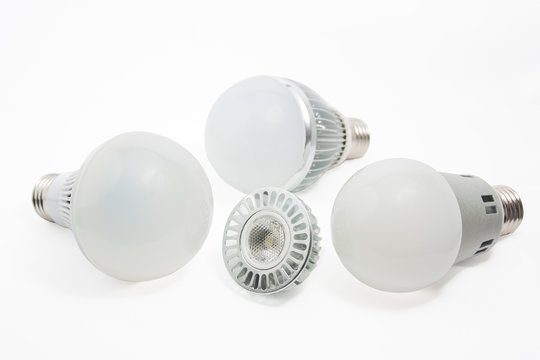 LED light bulbs on a white background.