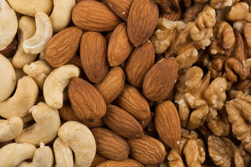 mixed nuts background above closeup
