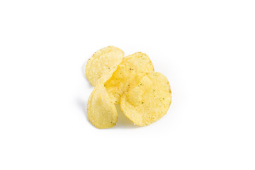 Prepared potato chips snack closeup view