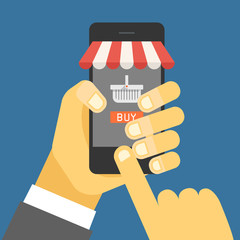 Digital commerce illustration. Online shopping with modern devic