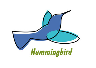 Contoured blue hummingbird in flight logo