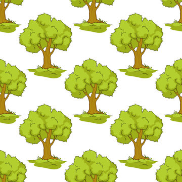 Seamless pattern with cartoon green trees