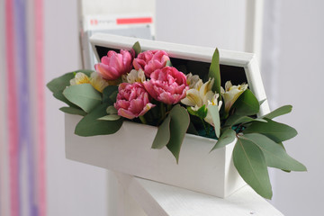 White box with decorative flowers