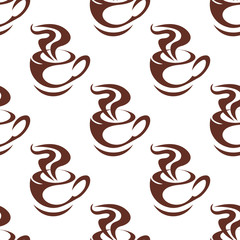 Obraz premium Seamless pattern with steaming cups of coffee