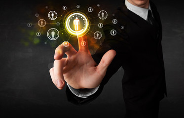 Modern businessman touching future technology social network but