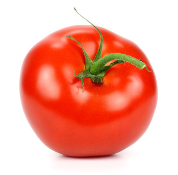 red ripe tomato on a white background.