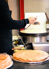 Making crepes in a creperie shop