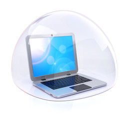 Laptop in transparent bubble