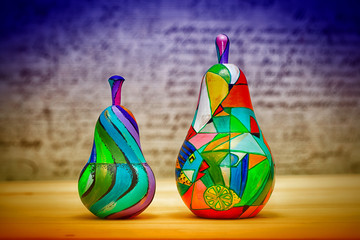Decorative colorful fruit pear made of wood, hand-painted
