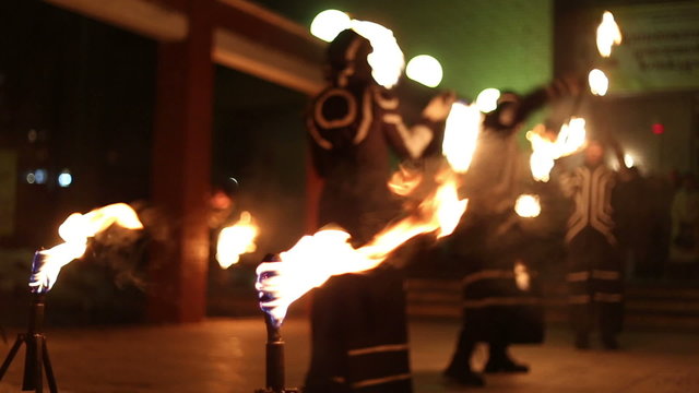 Artists show presentation with fire, fireshow