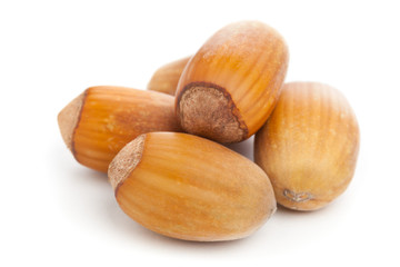 Hazelnuts on white background