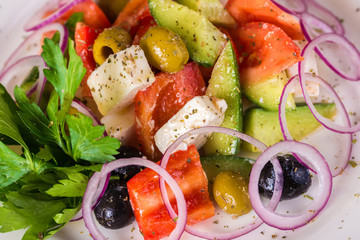 Greek salad with vegetables and feta