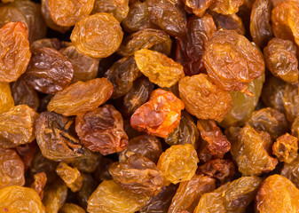 Golden raisins close up. Macro.