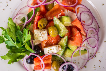 Greek salad with vegetables and feta