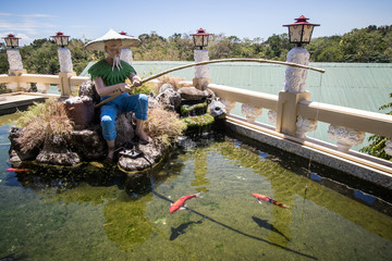 Pêcheur fontaine temple taoïste