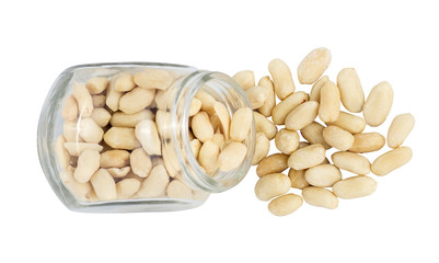 Raw peanuts drops out small glass tare