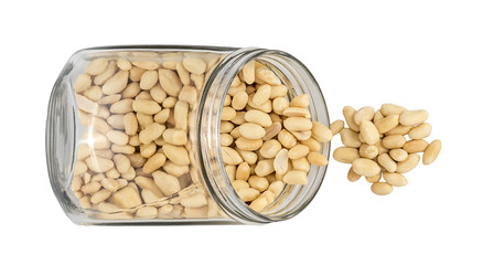Raw peanuts drops out big glass tare