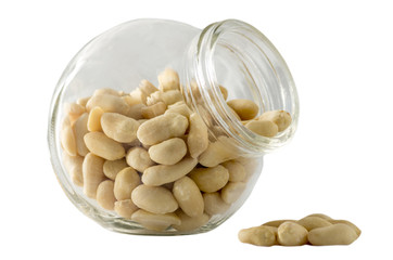 Raw peanuts drops out small glass tare