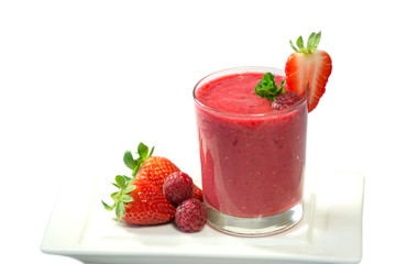 Healthy fresh  delicious homemade raspberry and strawberry smoot