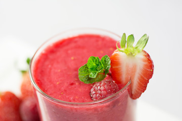 Healthy fresh  delicious homemade raspberry and strawberry smoot