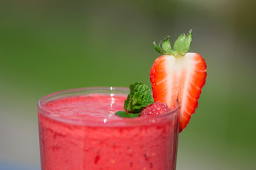 Healthy fresh  delicious homemade raspberry and strawberry smoot
