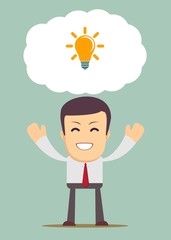 Creative young cartoon businessman as a symbol of having an idea