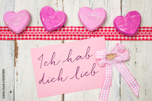Ich Habe Dich Lieb Bilder "Rosa Karte mit der Aufschrift Ich hab dich lieb" Stockfotos und