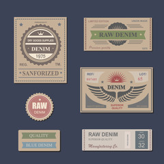Vintage Labels denim typography, t-shirt, s, carton, emblems set