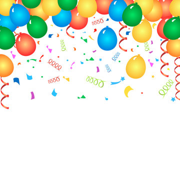 Colorful birthday balloons and confetti -  background