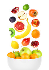 Fototapeta na wymiar Falling fresh color fruits