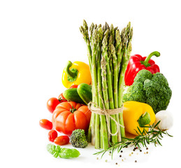 Fresh vegetables isolated on white copy space background