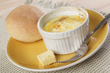 Breakfast with Swiss styled baked eggs
