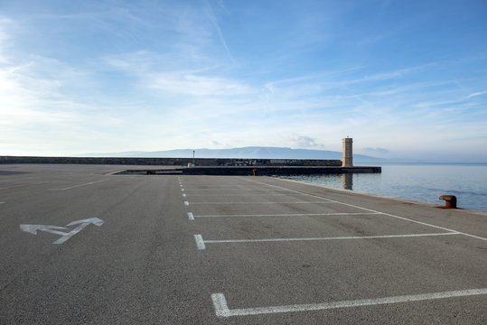 Empty parking lot at the sea