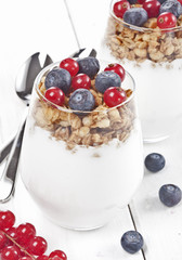 Granola with fruits in the cup