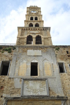 Ottoman tower in old city of Acre, Khan Al-Umda