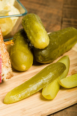 Reuben sandwich with dill pickles